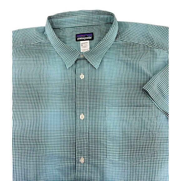 Patagonia Green Plaid Short Sleeve Button Up Shirt Pocket Collared Men's XL - Picture 2 of 7
